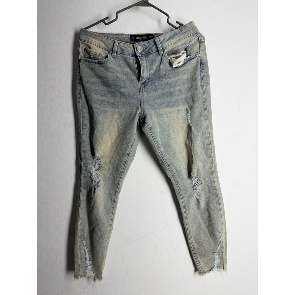 Indigo Rein Distressed Skinny Jeans Light Wash Frayed Hem Size 28 Denim